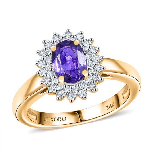 AAA Lila Saphir, Weißer Diamant AGI zertifiziert und geprüft Ring 585 Gelb Gold (Größe 18.00) ca. 1,38 ct