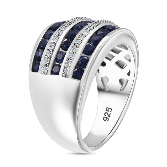Kanchanaburi Blauer Saphir Ring 925 Silber rhodiniert (Größe 20.00) ca. 2,28 ct