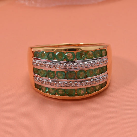 Smaragd Ring 925 Silber Gelbgold Vermeil (Größe 17.00) ca. 1,72 ct