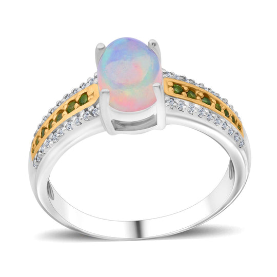 AA Natürlicher, äthiopischer Welo Opal, Natürlicher Chromdiopsid Ring 925 Silber rhodiniert (Größe 18.00) ca. 1,69 ct
