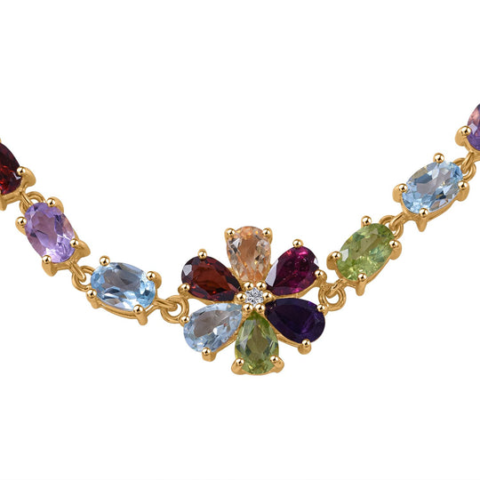 Mehrfarbiges Edelstein Armband, ca. 19 cm, 925 Silber Gelbgold Vermeil ca. 12,39 ct.