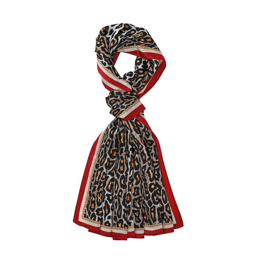 LA MAREY - 100% Maulbeeren-Seidenschal, Satin, 55x170 cm, Grau-Rot