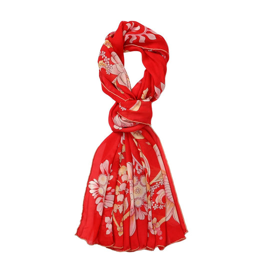 LA MAREY - 100% Maulbeeren-Seidenschal, Satin, 55x170 cm, Grau-Rot