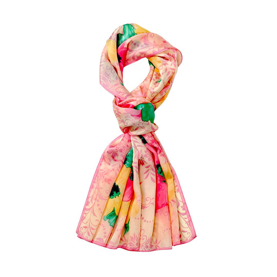 LA MAREY - 100% Maulbeeren-Seidenschal, Satin, 55x170 cm, Grau-Rot