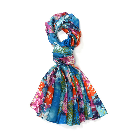 LA MAREY - Großformatiger Schal, 100% Maulbeerenseide-Chiffon, 110x180 cm, Rosa mit Schmetterling