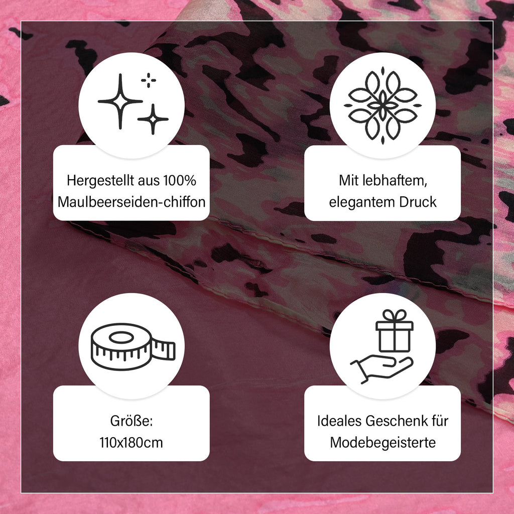 LA MAREY - 100% Maulbeeren-Seidenschal, Chiffon, 55x170 cm, Rosa-blau
