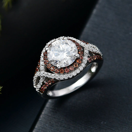 D'Joy 100 Facetten Moissanit, Roter Saphir Ring 925 Silber rhodiniert (Größe 18.00) ca. 4.03 ct