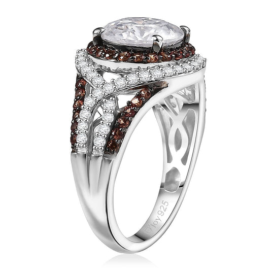D'Joy 100 Facetten Moissanit, Roter Saphir Ring 925 Silber rhodiniert (Größe 18.00) ca. 4.03 ct