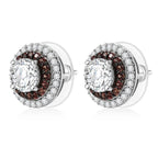 D'Joy 100 Facetten Moissanit, Roter Saphir Ohrringe 925 Silber rhodiniertca. 2.06 ct