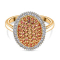 AAA Padparadscha Saphir (B), Weißer Diamant Ring 925 Silber 750 Gelbgold Vermeil (Größe 18.00) ca. 1.03 ct
