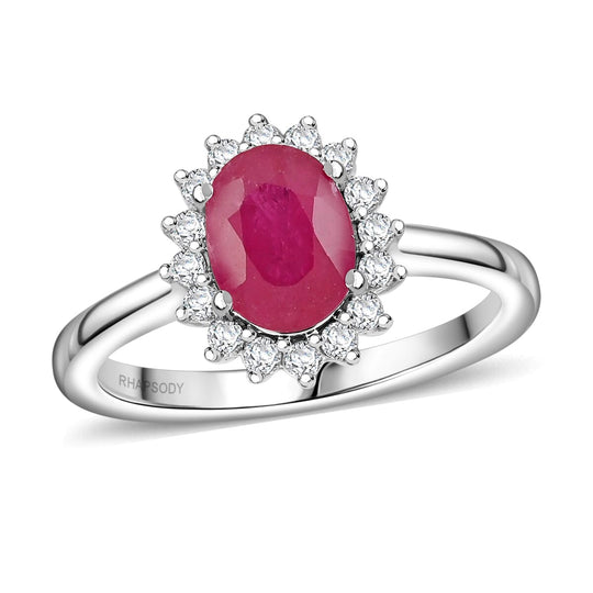 Rhapsody AAAA Natürlicher Mosambik-Rubin, Weißer Diamant AGI zertifiziert Ring, 950 Platin (Größe 19.00) ca. 1.75 ct