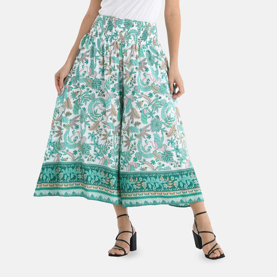 Gesmokte Taillen-Culottes mit Paisleymuster, locker, bequem, elastischer Bund, 100 % Viskose, Einheitsgröße, Beige