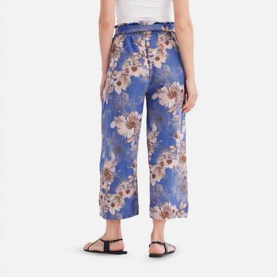 Weit geschnittene Hose mit Blumenprint, High-Waist-Design, elastischer Bund, mit Seitentaschen, elastisch und bequem, Einheitsgröße, Länge 99 cm, Weiß