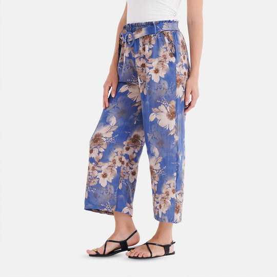 Weit geschnittene Hose mit Blumenprint, High-Waist-Design, elastischer Bund, mit Seitentaschen, elastisch und bequem, Einheitsgröße, Länge 99 cm, Weiß