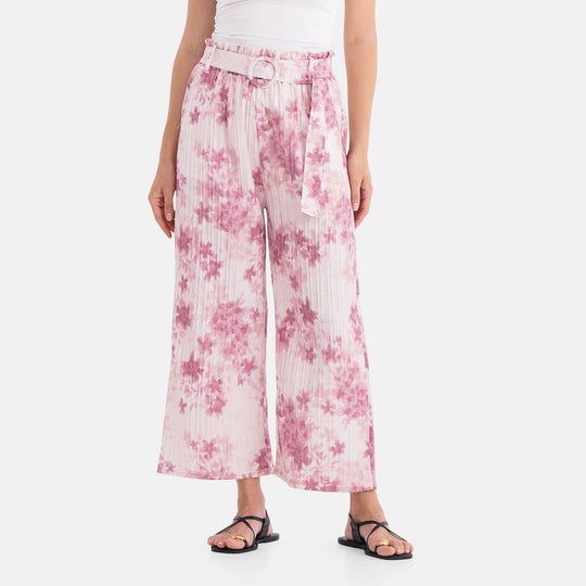 Weit geschnittene Hose mit Blumenprint, High-Waist-Design, elastischer Bund, mit Seitentaschen, elastisch und bequem, Einheitsgröße, Länge 99 cm, Weiß