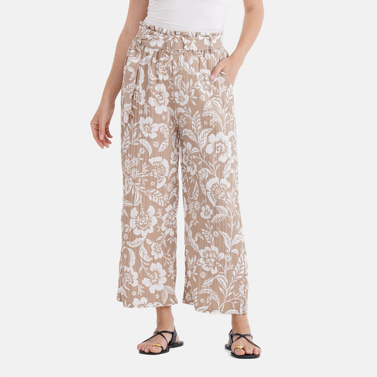 Weit geschnittene Hose mit Blumenprint, High-Waist-Design, elastischer Bund, mit Seitentaschen, elastisch und bequem, Einheitsgröße, Länge 99 cm, Weiß