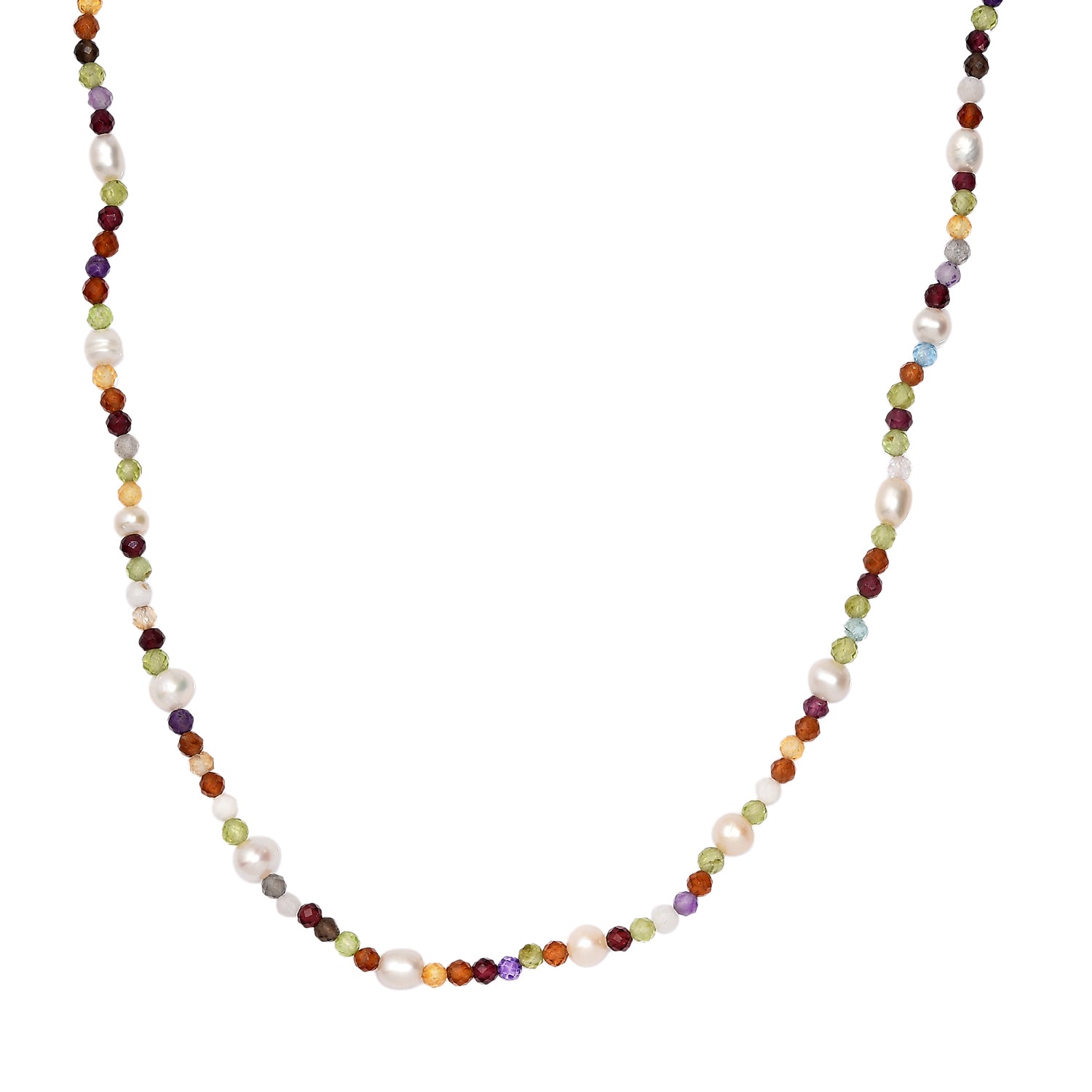 Süßwasser Perle, Mehrfarbig Edelsteine Halskette ca. 60 cm 925 Silber rhodiniert und Edelstahl Standard
