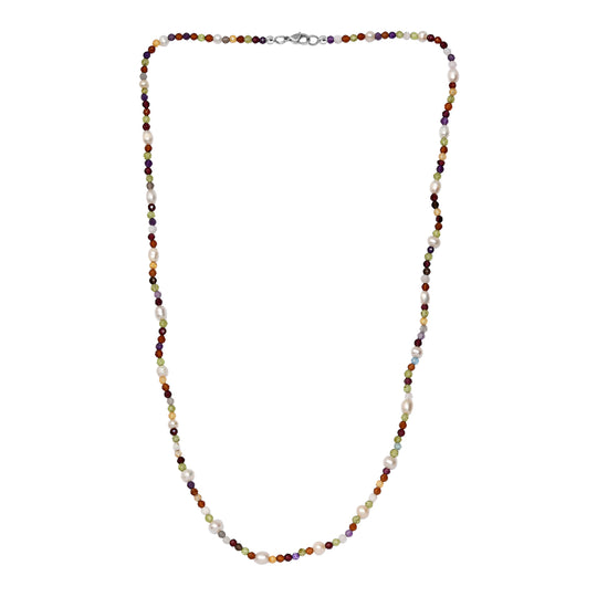 Süßwasser Perle, Mehrfarbig Edelsteine Halskette ca. 60 cm 925 Silber rhodiniert und Edelstahl Standard