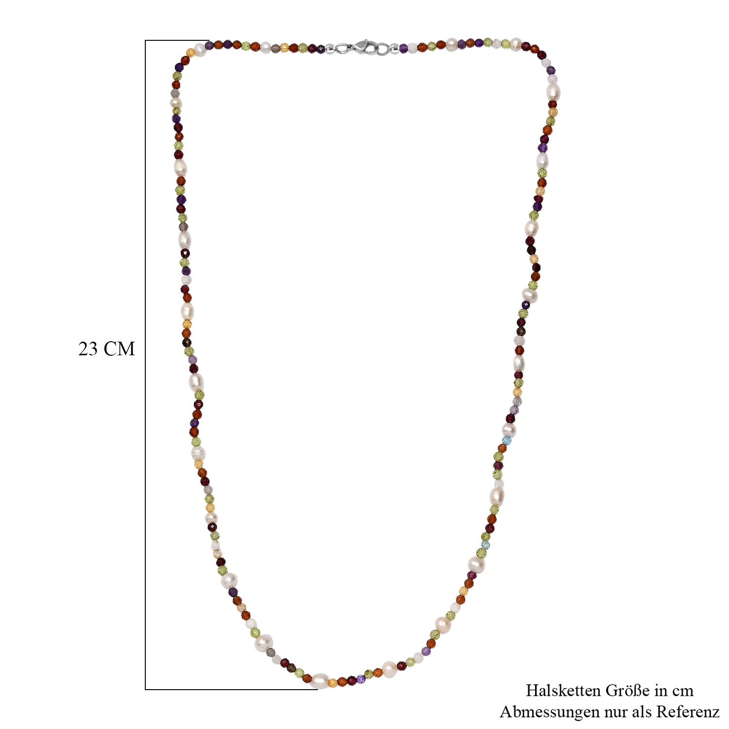 Süßwasser Perle, Mehrfarbig Edelsteine Halskette ca. 60 cm 925 Silber rhodiniert und Edelstahl Standard