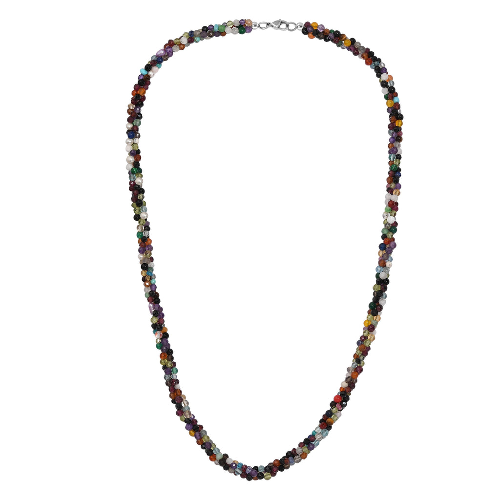 Mehrfarbige Edelsteine Halskette ca. 50 cm 925 Silber rhodiniert und Edelstahl ca. 100.00 ct
