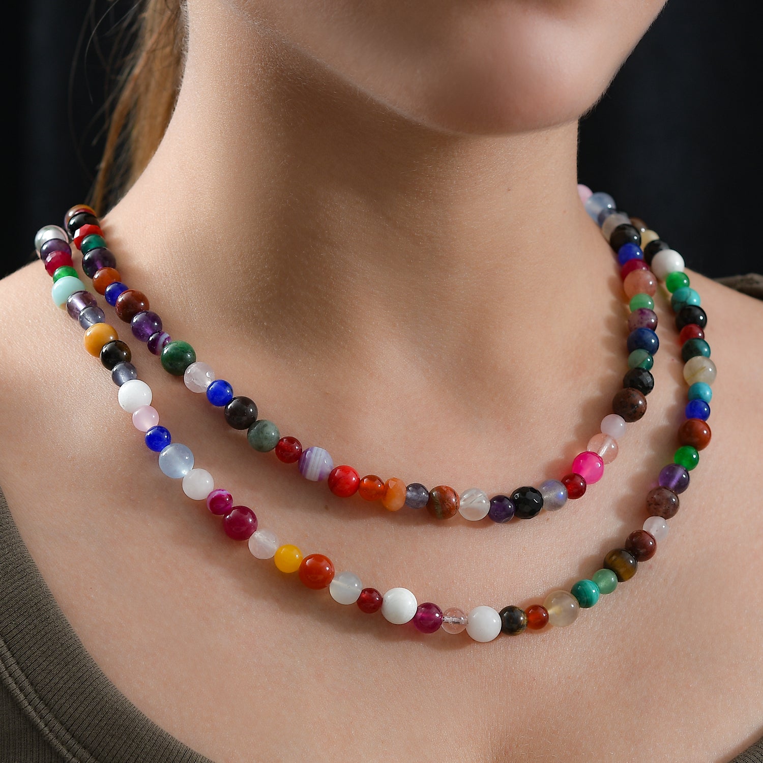 Mehrfarbige Edelsteine Kette, 127 cm ca. 450.00 ct