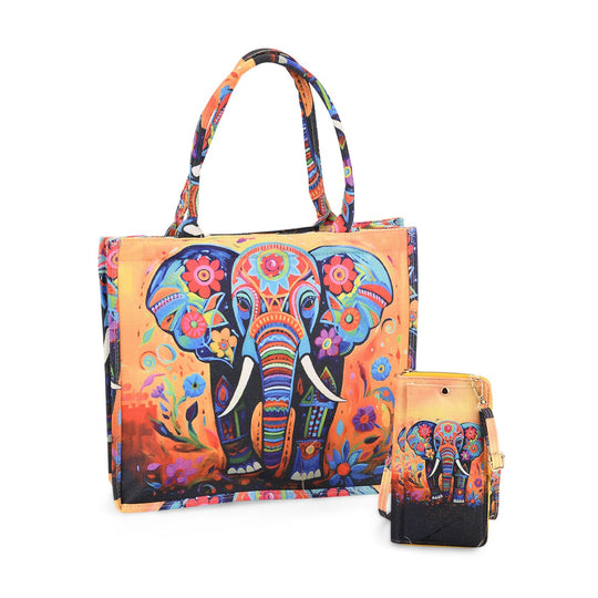 2-teiliges Taschenset - Shopper und Handytasche, ca. 40  x 12 x 35 cm (Shopper), ca. 20 x 11 x 2 cm (Handytasche), Leopardmotiv