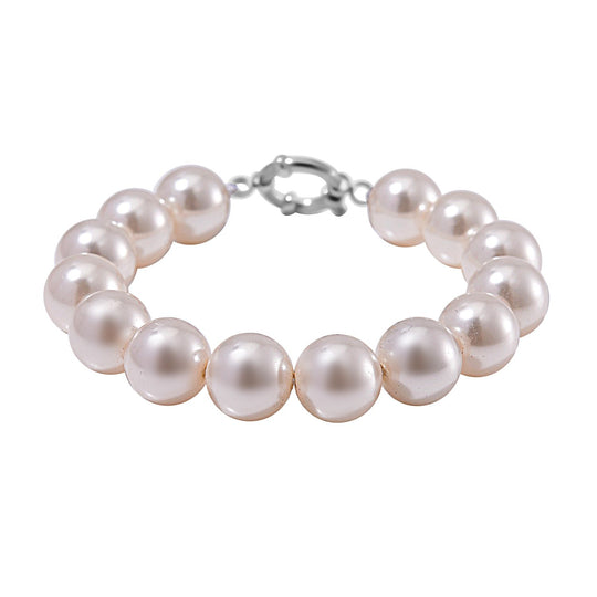 Weißes Muschelkernperle (11-13mm) 20cm Armband, Edelstahl