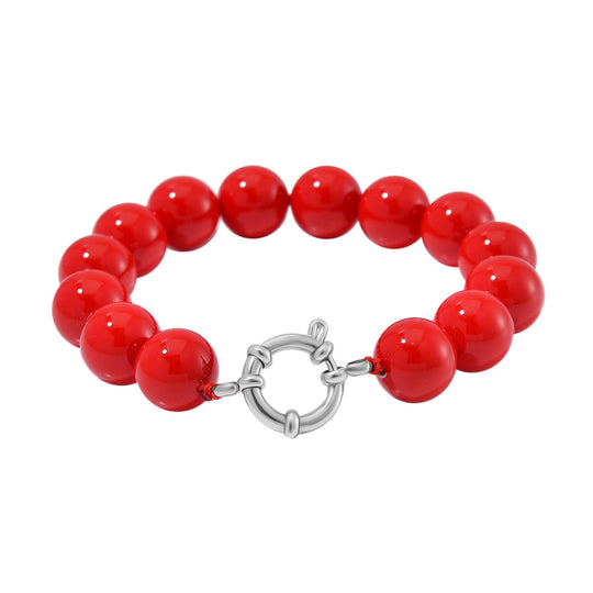 Rotes Muschelkernperle (11-13mm) 19cm Armband, Edelstahl