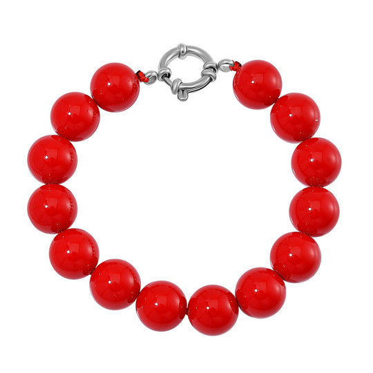 Rotes Muschelkernperle (11-13mm) 19cm Armband, Edelstahl