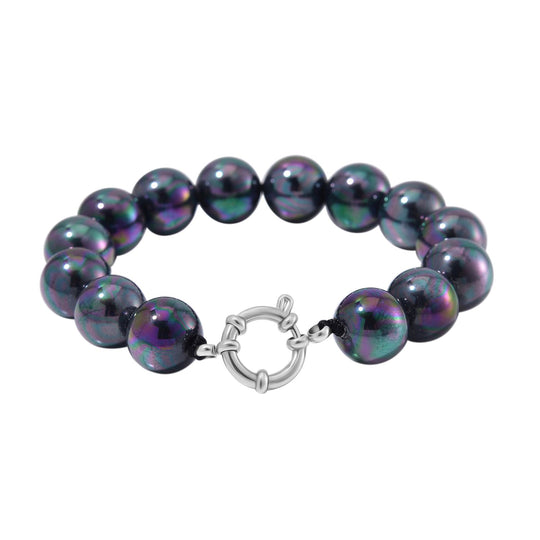 Pfauenfarbenes Muschelkernperle (11-13mm) 19cm Armband, Edelstahl