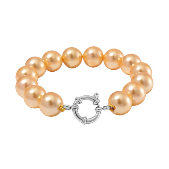 Goldenes Muschelkernperle (11-13mm) 20cm Armband, Edelstahl