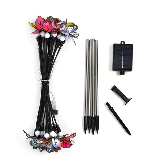 4er-Set Solar-Gartenlichter mit 32 LED-Bienen, schwingend im Wind, 8 Leuchtmodi und Lichtsensor, 70 cm, Warmweiß