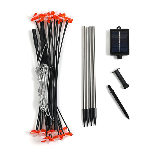 4er-Set Solar-Gartenlichter mit 32 LED-Bienen, schwingend im Wind, 8 Leuchtmodi und Lichtsensor, 70 cm, Warmweiß