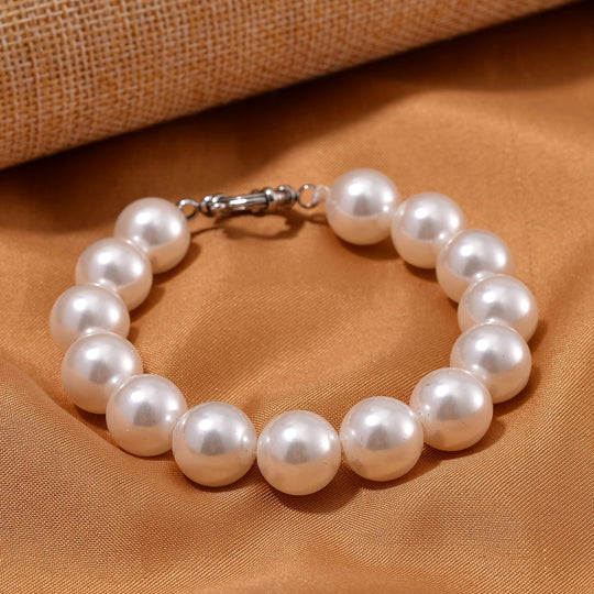 Weißes Muschelkernperle (11-13mm) 20cm Armband, Edelstahl