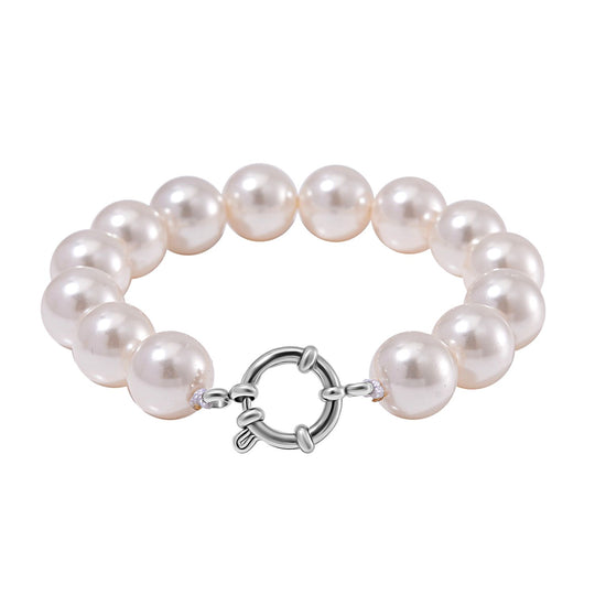Weißes Muschelkernperle (11-13mm) 20cm Armband, Edelstahl