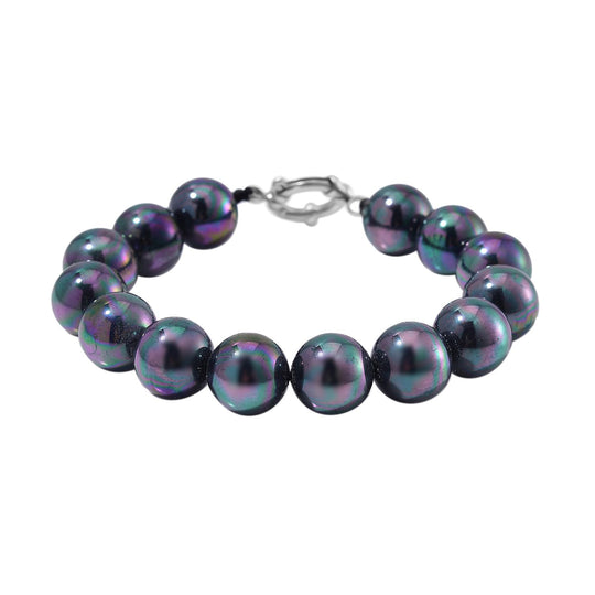 Pfauenfarbenes Muschelkernperle (11-13mm) 19cm Armband, Edelstahl