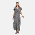 Gesmokter Maxikleid mit Volantärmeln, Beige mit Leopardenmuster, Einheitsgröße