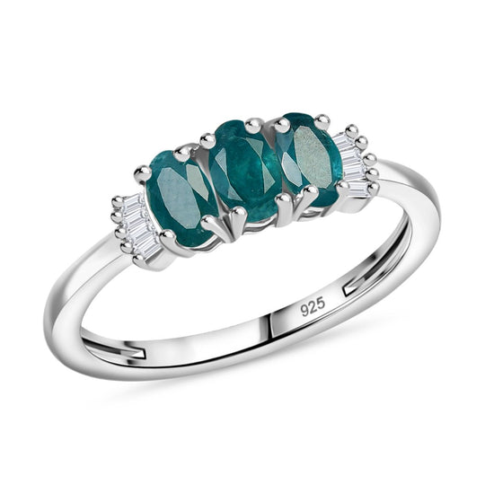 AAA Grandidierit, Weißer Diamant Ring 925 Silber rhodiniert (Größe 21.00) ca. 0,73 ct