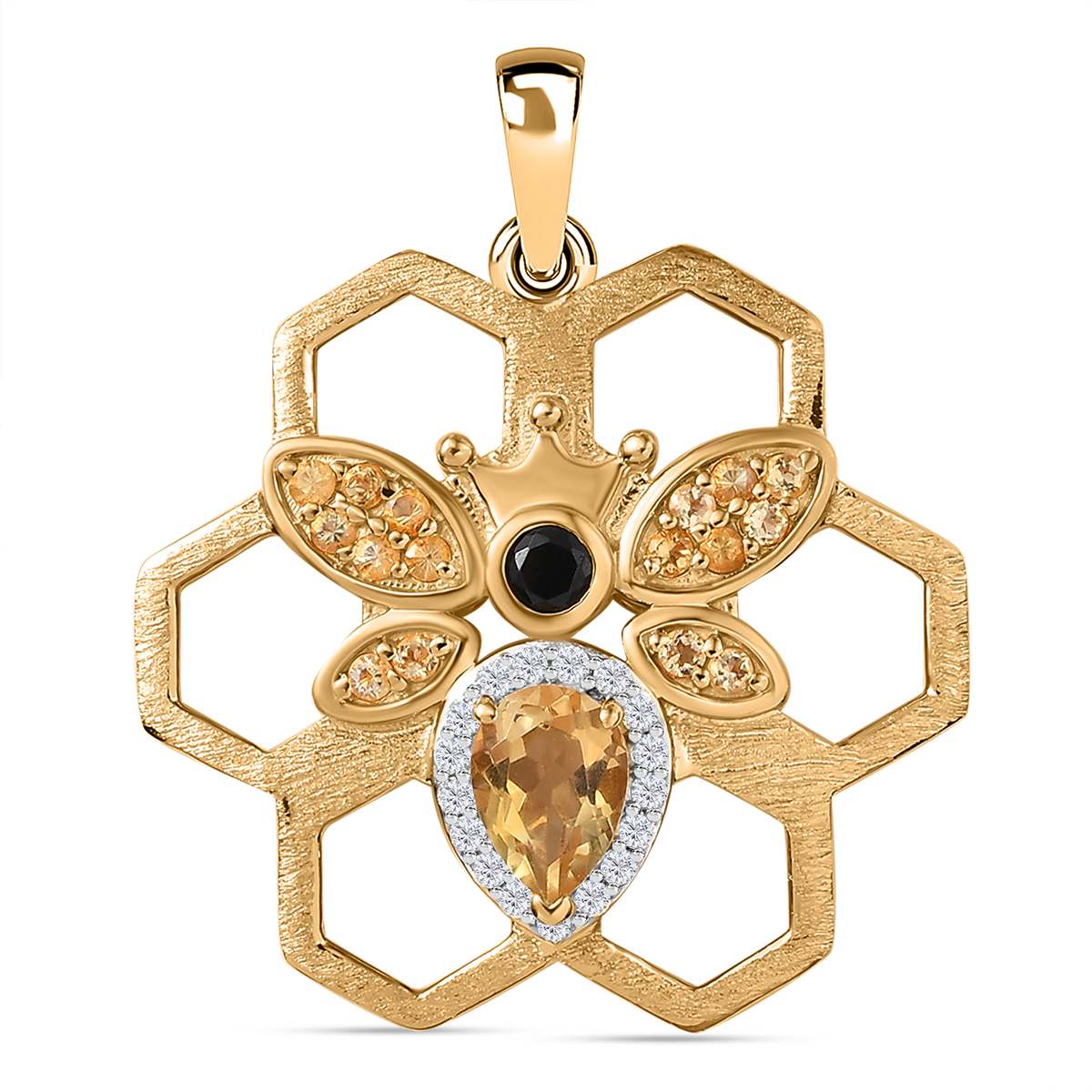 GP Trinfo Kollektion - Citrin, Schwarzer Spinell Anhänger, 925 Silber 750 Gelbgold Vermeil ca. 1.25 ct
