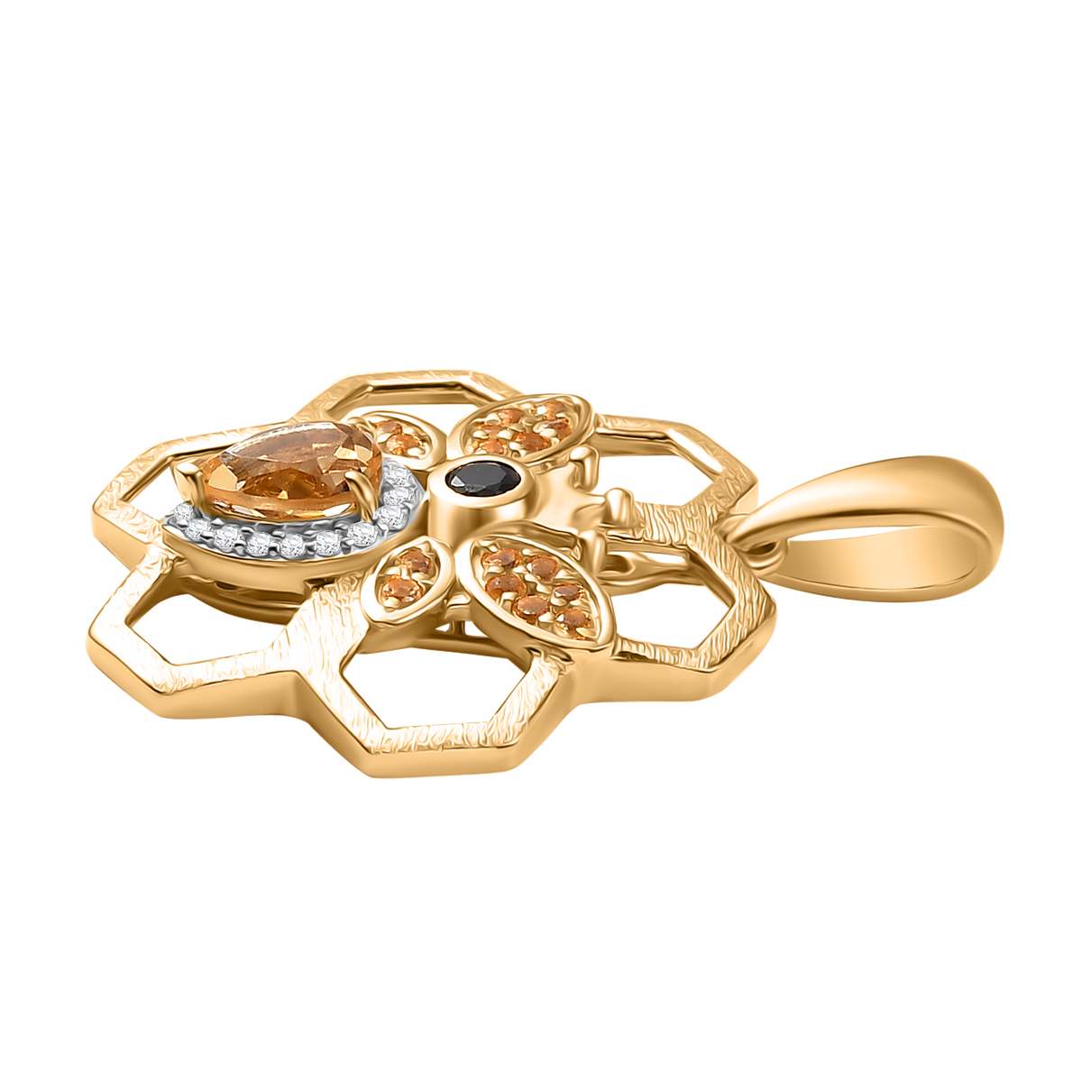 GP Trinfo Kollektion - Citrin, Schwarzer Spinell Anhänger, 925 Silber 750 Gelbgold Vermeil ca. 1.25 ct
