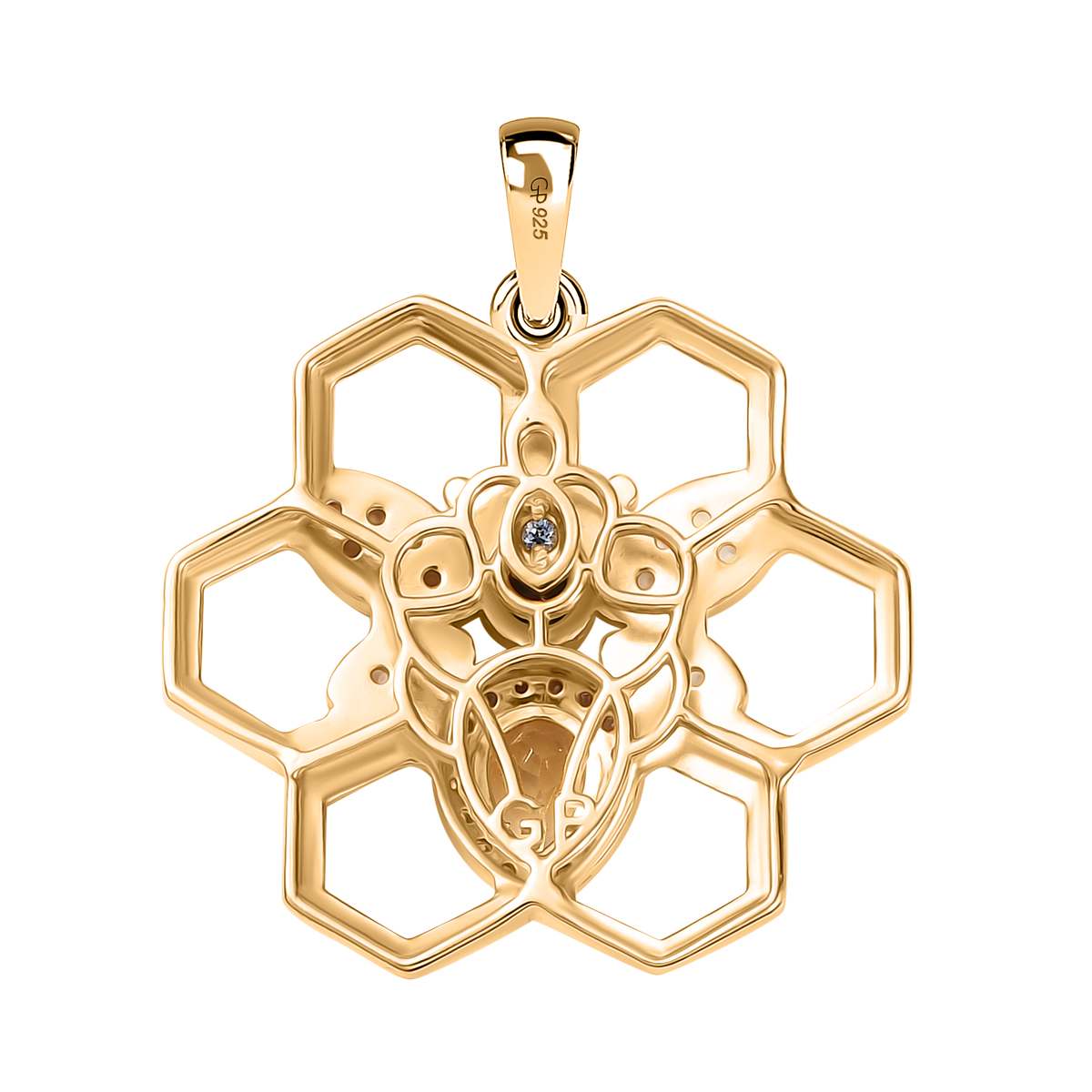 GP Trinfo Kollektion - Citrin, Schwarzer Spinell Anhänger, 925 Silber 750 Gelbgold Vermeil ca. 1.25 ct