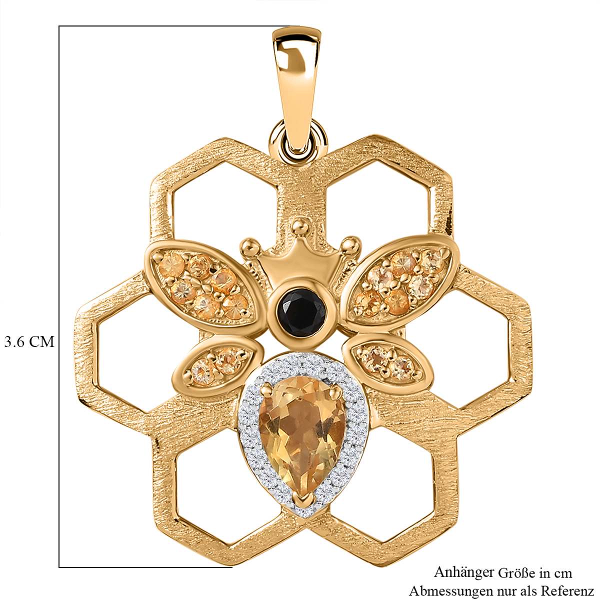 GP Trinfo Kollektion - Citrin, Schwarzer Spinell Anhänger, 925 Silber 750 Gelbgold Vermeil ca. 1.25 ct