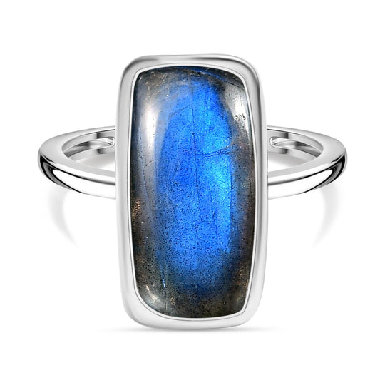 Labradorit Ring 925 Silber rhodiniert (Größe 19.00) ca. 6.04 ct