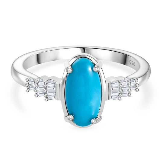 AA Amerikanischer Sleeping Beauty Türkis, Weißer Diamant Ring 925 Silber rhodiniert (Größe 16.00) ca. 1.28 ct