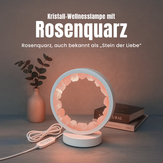 Rosenquarz Kristall Wellnesslampe, LED Leuchte mit Metallsockel, Kippschalter und 12 m Kabel ca. 10x22x18 cm