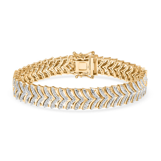 Designer Inspiriertes Weißes Diamant Chevron Armband, ca. 19 cm, Nickelfreies Messing, Goldfarben