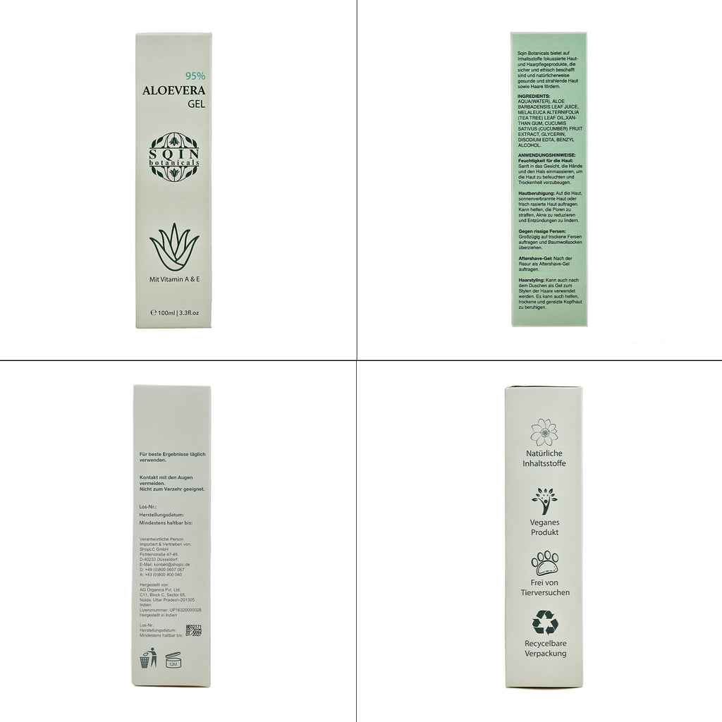 Aloe Vera Gel, Naturreine Feuchtigkeitspflege für die Haut, 100 ml