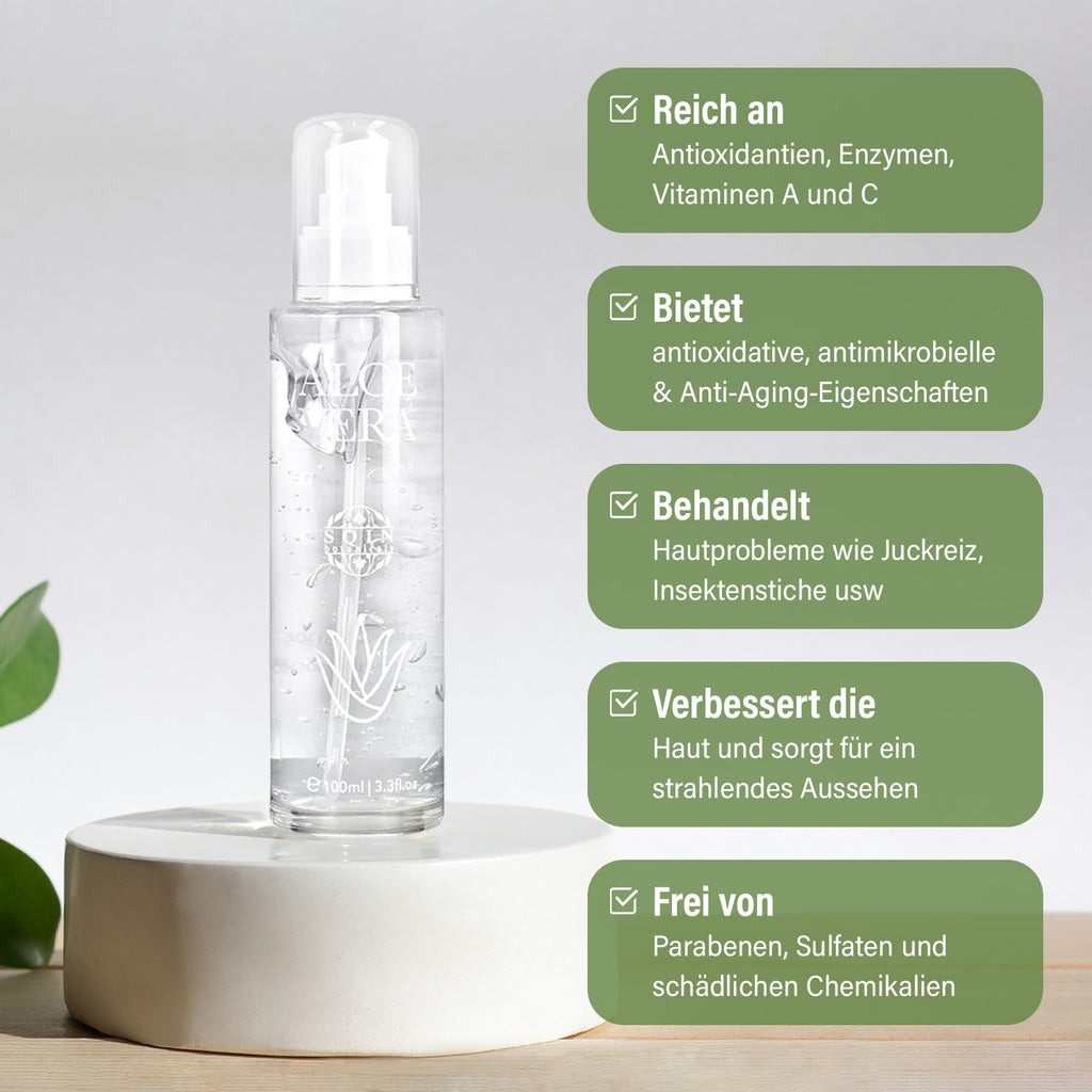Aloe Vera Gel, Naturreine Feuchtigkeitspflege für die Haut, 100 ml