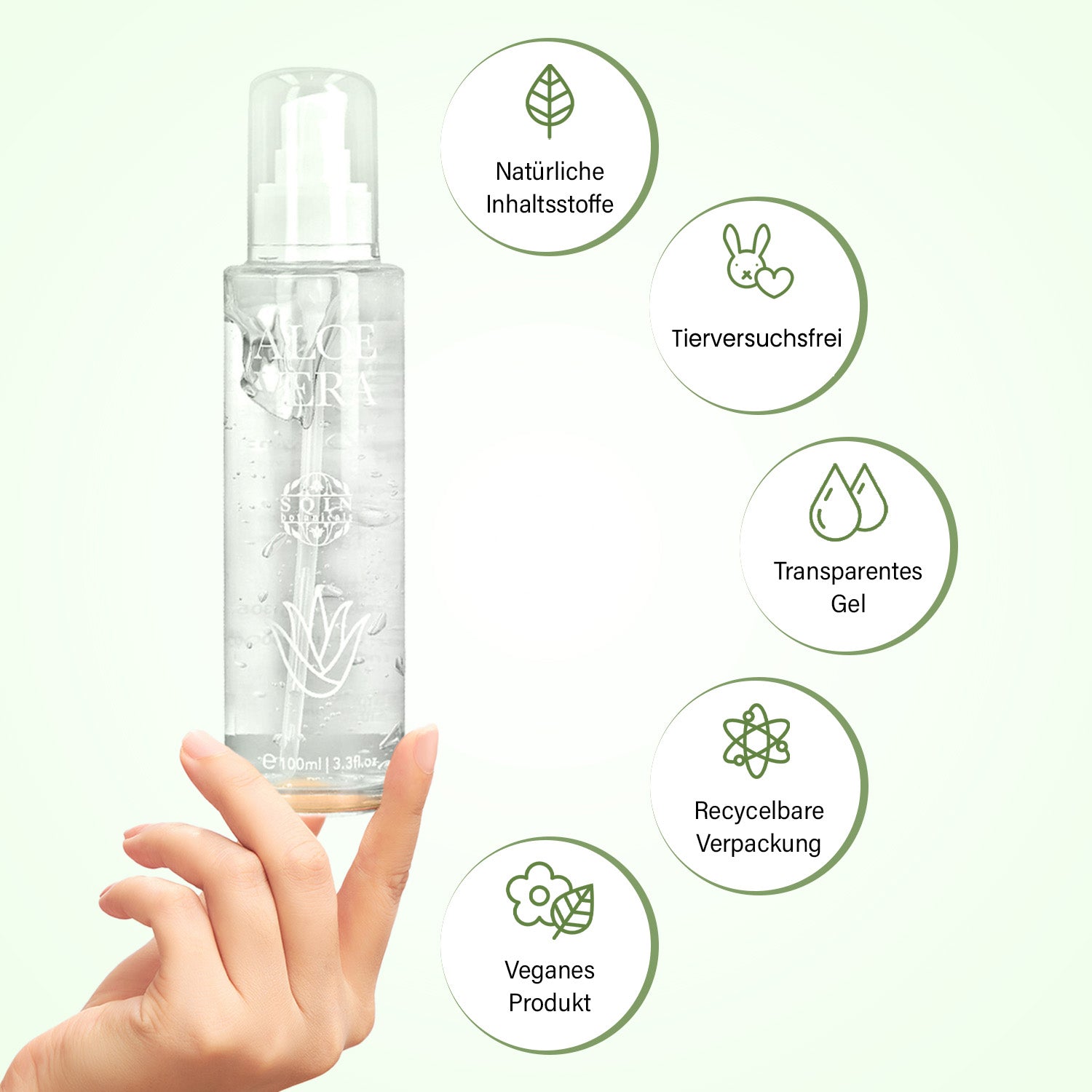 Aloe Vera Gel, Naturreine Feuchtigkeitspflege für die Haut, 100 ml