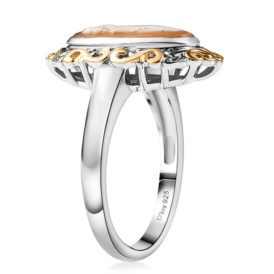 D'Joy Natürlicher Italienische Kamee Conch-Muschel Ring 925 Silber rhodiniert (Größe 18.00) ca. 1.95 ct